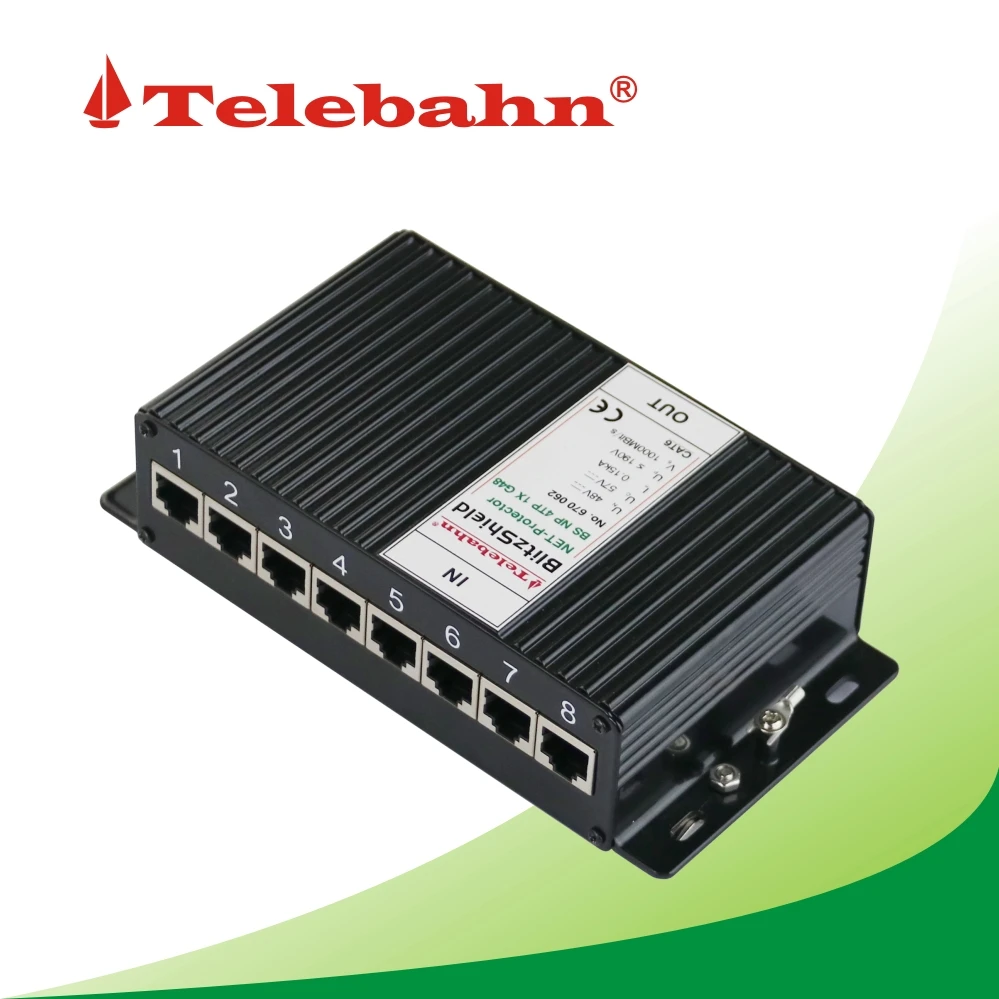 8 Ports 48V 1000Mbps RJ45 POE SPD Ethernet Surge Protective Device