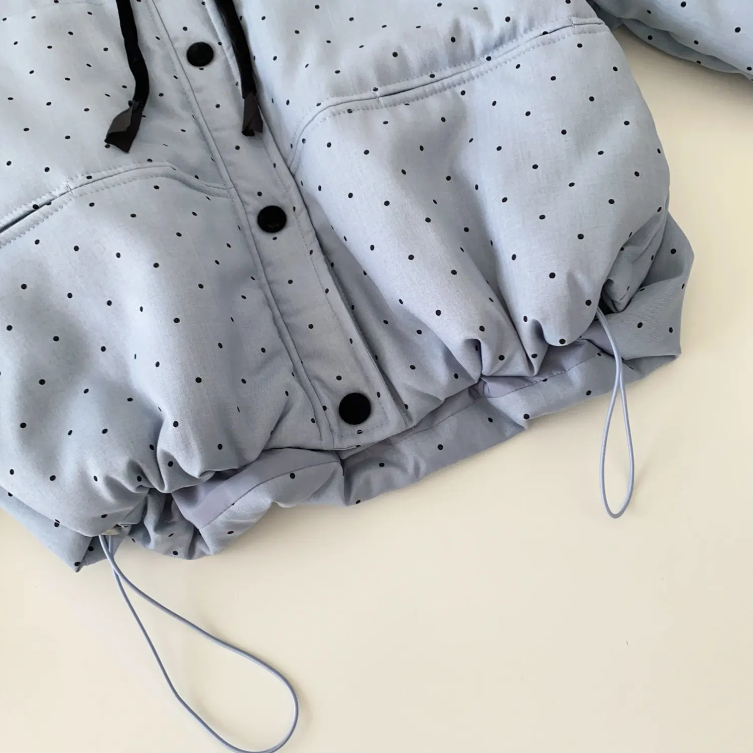 SINGREINY Polka Dot Cotton-Padded Short Jacket Korean Lace Up Drawstring Pocket 2026 Winter Ladies Preppy Style Warm Thick Coat
