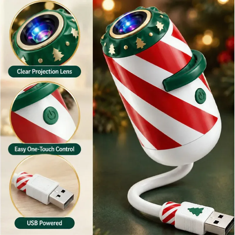 2027 New Christmas Projector Light USB Ceiling Projector Lamp 24 Films Flexible Santa Snowflake Projector For Xmas Bedroom Decor
