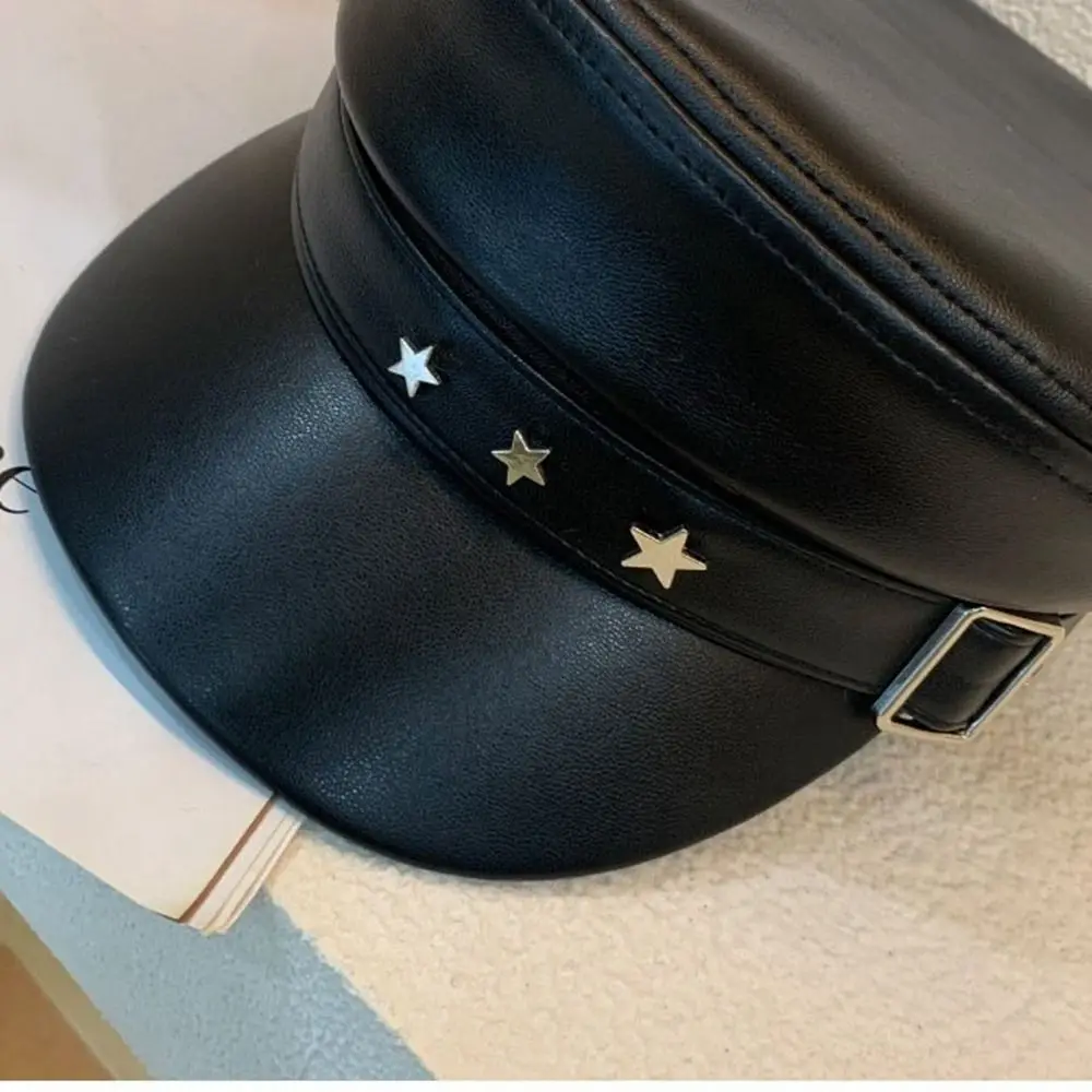 Fashion Star Pu Leather Beret British Style Newsboy Cap Octagonal Hat Captain Cap Artist Hat Painter Hat Girl