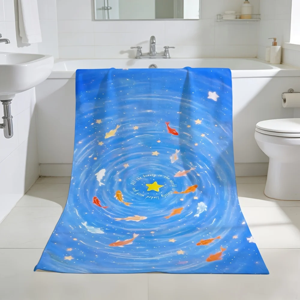 1pc Starry Sky Swirling Goldfish and Stars Beach Towel | Soft, Skin-Friendly, Non-Shedding, Easy to Clean, Durable, Resistant to