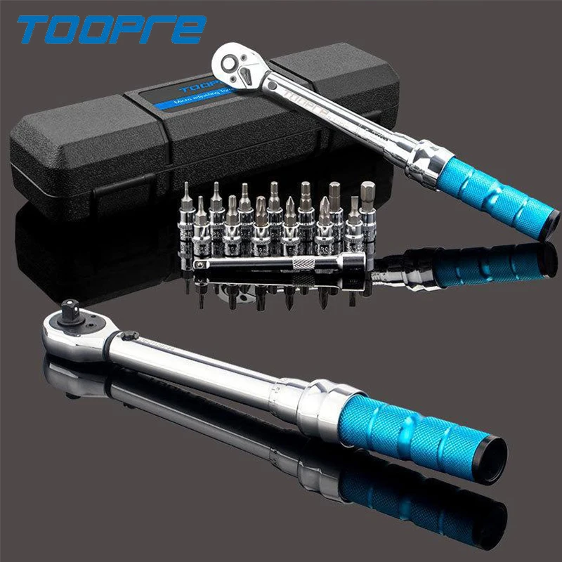 

TOOPRE Bike Torque Wrench 1/4" 2-24Nm Adjustable Torque Tool Allen Key Combination Bike Maintenance Kit Multi-functional Wrench