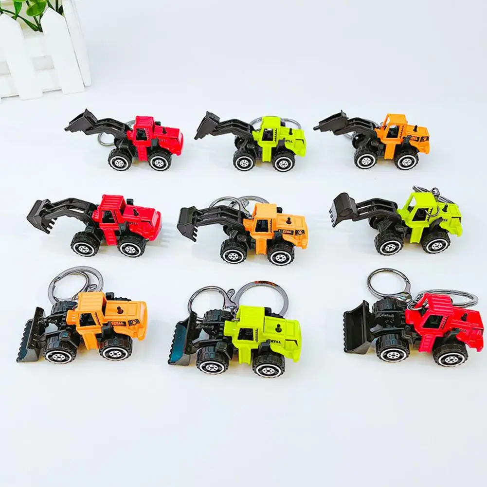 Focus-enhancing Key Accessory Mini Engineering Cars Keychain Set Pull Back Cartoon Toy Car Pendant with for Decompression