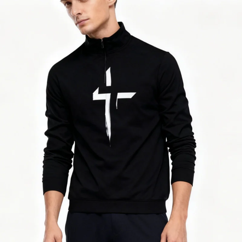 

Jesus Christ Style Men's Half-Zip Stand Collar Shirt 3D Cross Print Long Sleeve Sweatshirts Autumn Daily Casual Fashion Pullover