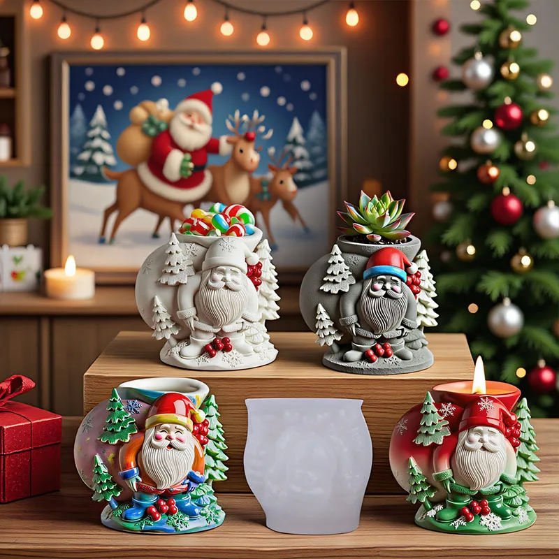 

4pcs Christmas Silicone Mold for DIY Cake Decor, Epoxy Resin Candle Holder & Vase - Festive Crafts