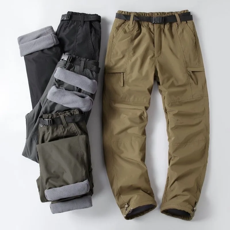 

Ветрозащитные водонепроницаемые и теплые брюки, уличные мужские утолщенные повседневные флисовые рабочие брюки с прямыми штанинами, свободная мотоциклетная мужская одежда