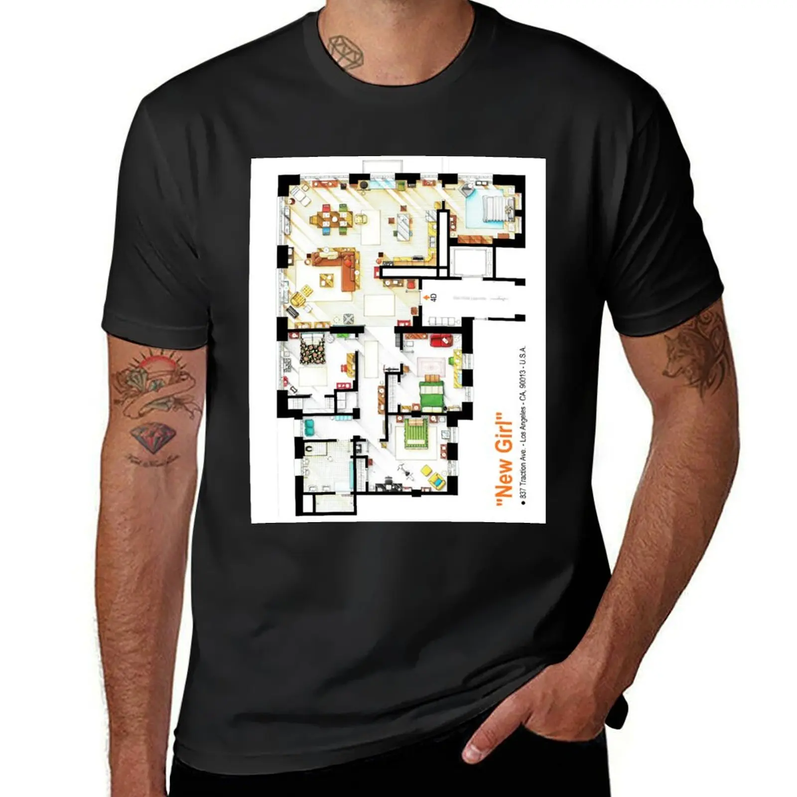 Floorplan of the loft / apartment from NEW GIRL T-Shirt summer top tops mens vintage t shirts