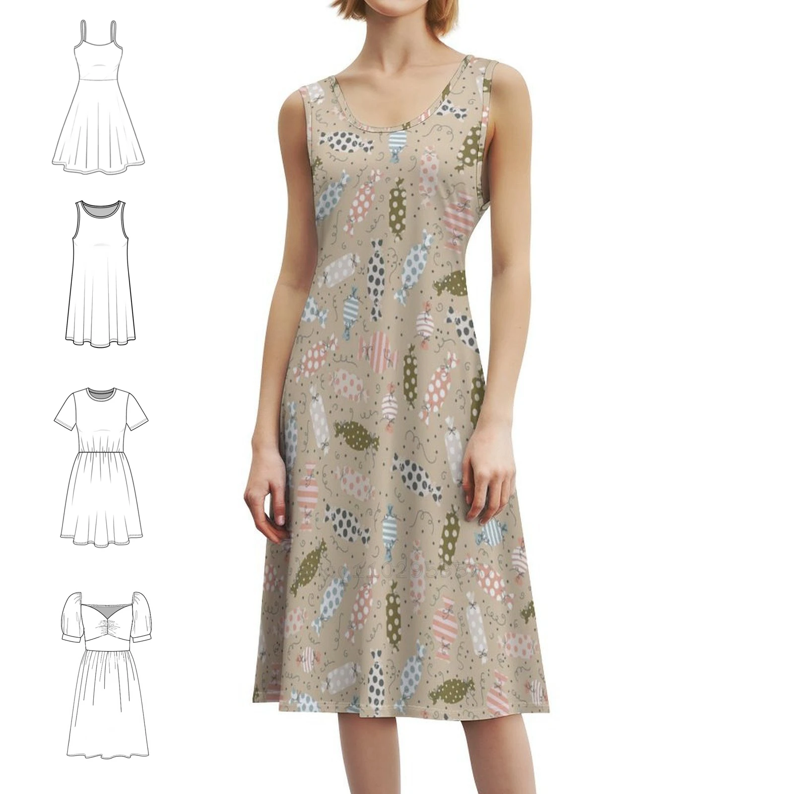 Candies Vintage Bohemian Dress Puff Sleeve Or Sleeveless Options For Women Dress Candies Candy Christmas Festive Party Dress