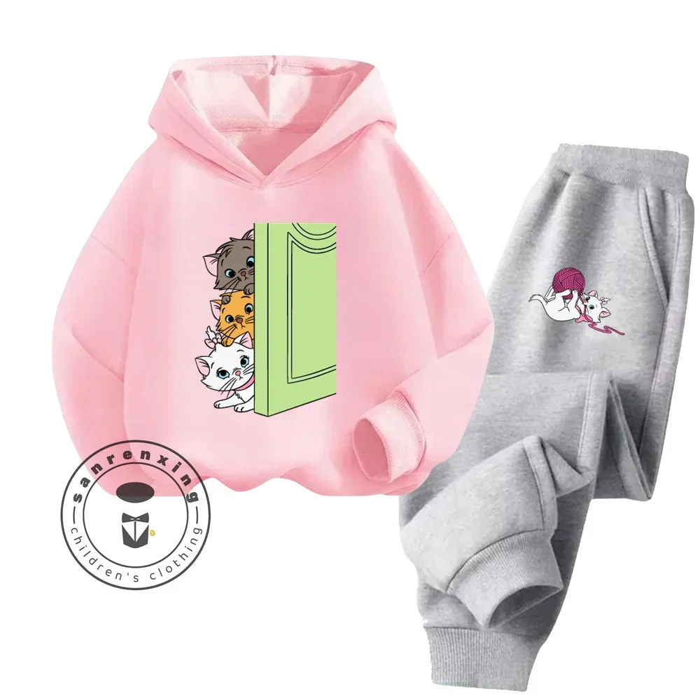 

Disney Marie Cat Children Hooded Sweatshirt+Pants Two-piece Set Boy Girl Autumn Winter Daily Outdoor Casual Warm Soft Sportswear