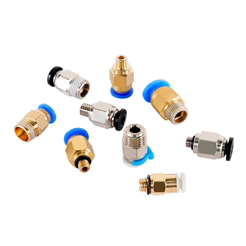 10pcs Pneumatic Connectors For 3D Printers Parts bowden Quick Jointer coupler 1.75/3mm Pipe pc4 m6 m10 fittings PTFE Tube 2/4mm