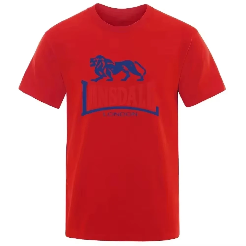 Herren-T-Shirt mit Löwen-Lonsdale-Print, kurzärmelig, locker und bequem, aus reiner Baumwolle, Street-Style, Oversize-Herrenkleidung für den Sommer – Detail 5