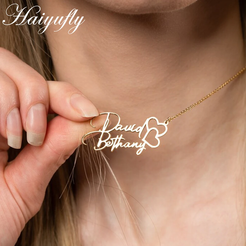 Haiyufly Personalized Custom Name Necklace for Women Heart Choker Stainless Steel Letter Pendant Chain Birthday Jewelry Gift