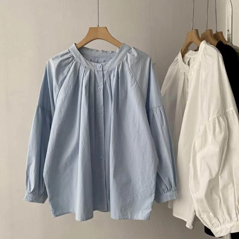 Solid Shirs for Women Minimalism O-neck Loose Casual Mid Length Elegant Long Sleeve Single Breasted Summer Sale Tops Trend