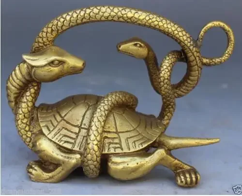 Chinese Solid Copper Fengshui Mythical Animals Dragon Turtle Snake evil Statue