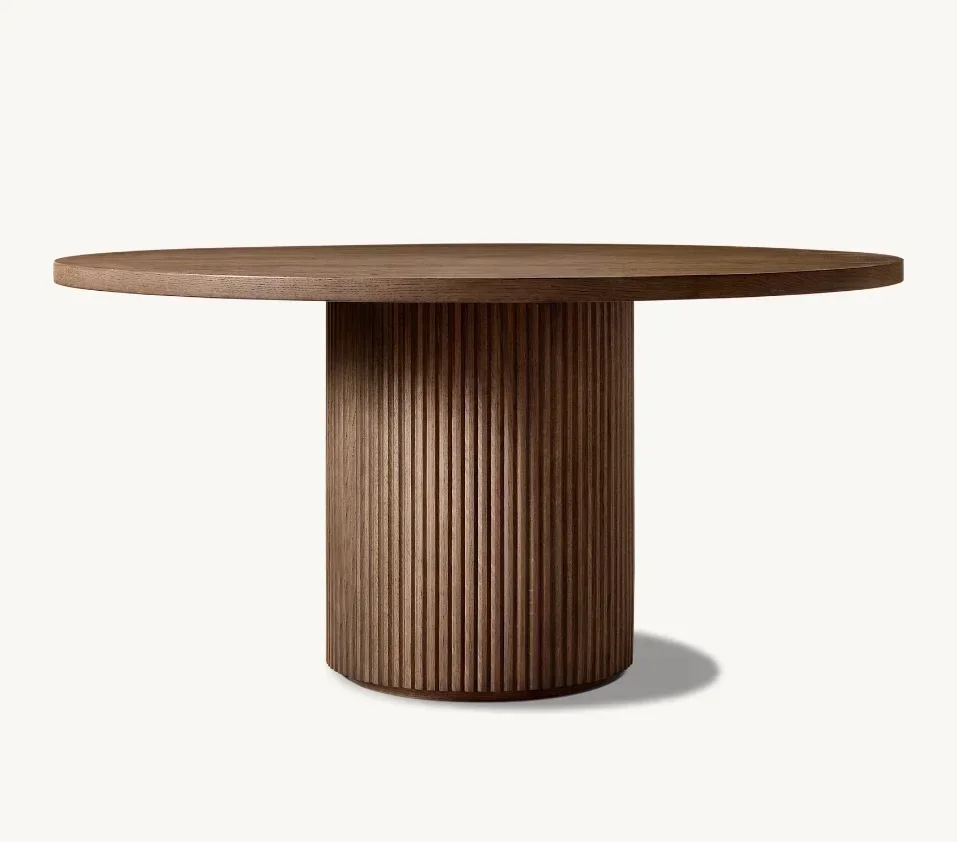 AAHousehold small apartment solid wood round dining table, medieval simple model room round dining table dining table