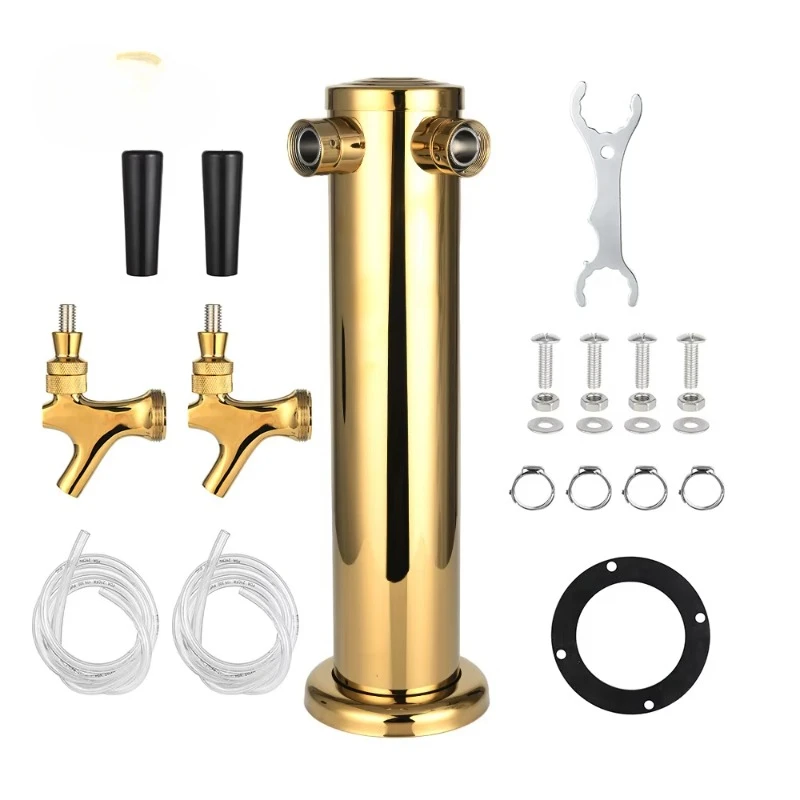 Dispensador de torre de cerveza de barril de acero inoxidable con doble grifo, columna de cerveza para fiestas en Bar