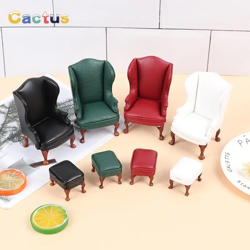 2Pcs 1:12 Dollhouse Mini Furniture Miniature Armchair Rement Doll Accessories Leather 1-Person Sofa With Pedal Doll house Toys