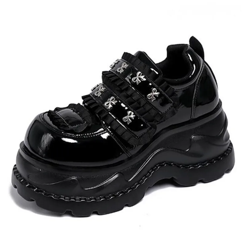 

New Women's Mary Jane Platform Pumps 8cm Heightening Thick Bottom Flatform Shoes Spring Autumn Round Toe Mid Heel Black Sneakers