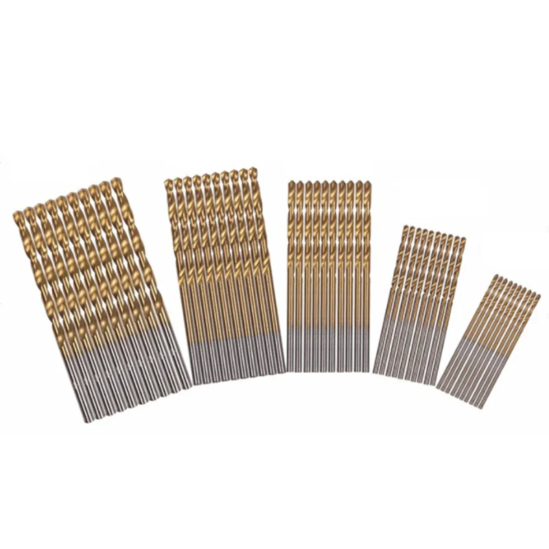 50pcs titanium plated twist drill HSS micro open hole straight handle twist drill 1-3mm electric drill punch drill bit set