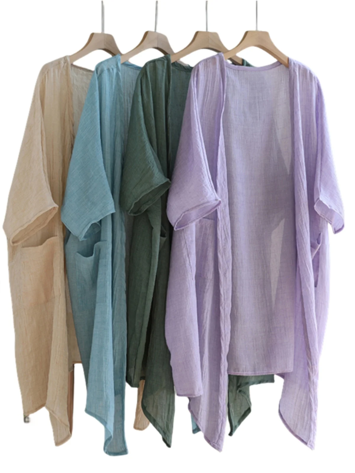 معطف نسائي من القطن والكتان للحماية من الشمس معطف irt ملابس خارجية للصيف والخريف مع حزام فستان سترة طويلة Sve V-Ne Midi irt #5