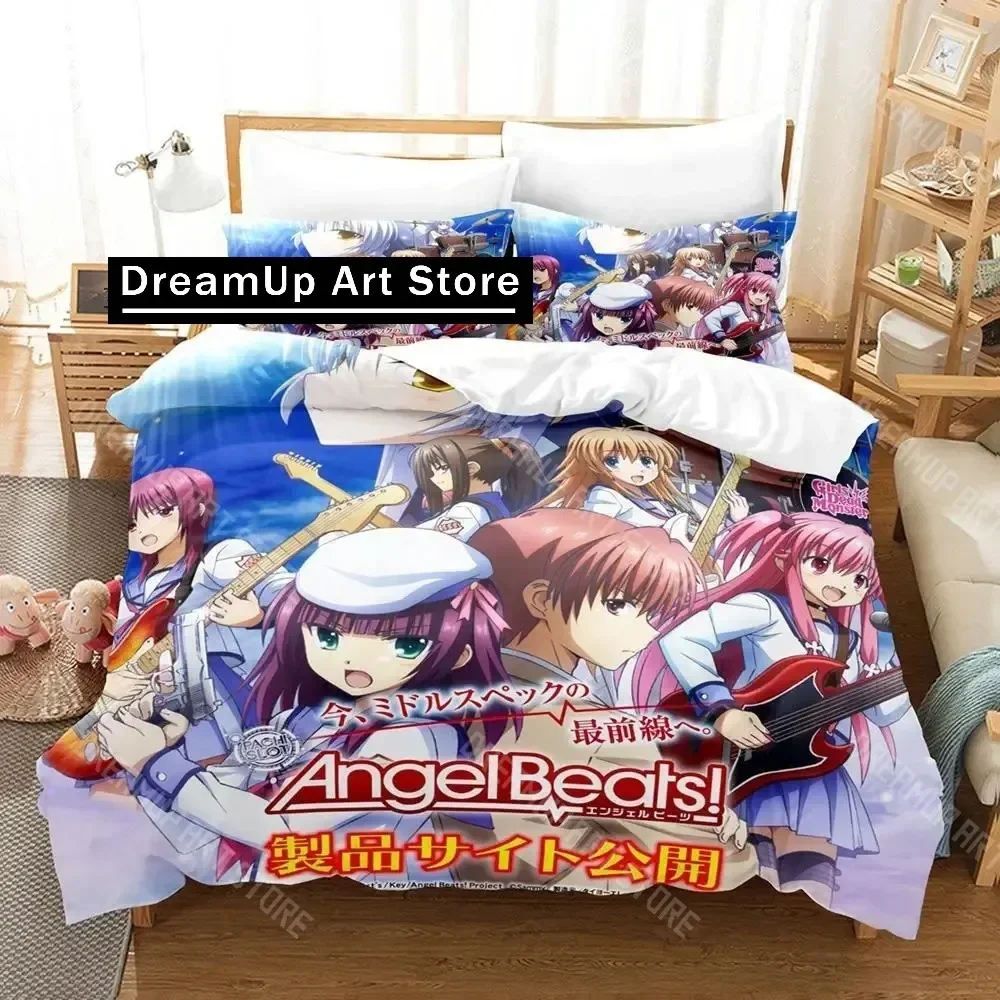 Exquisite 3D Print Angel Beats Bedding Set Single Twin Full Queen King Size Bed Set Aldult Kid Bedroom Duvetcover Sets Anime Be