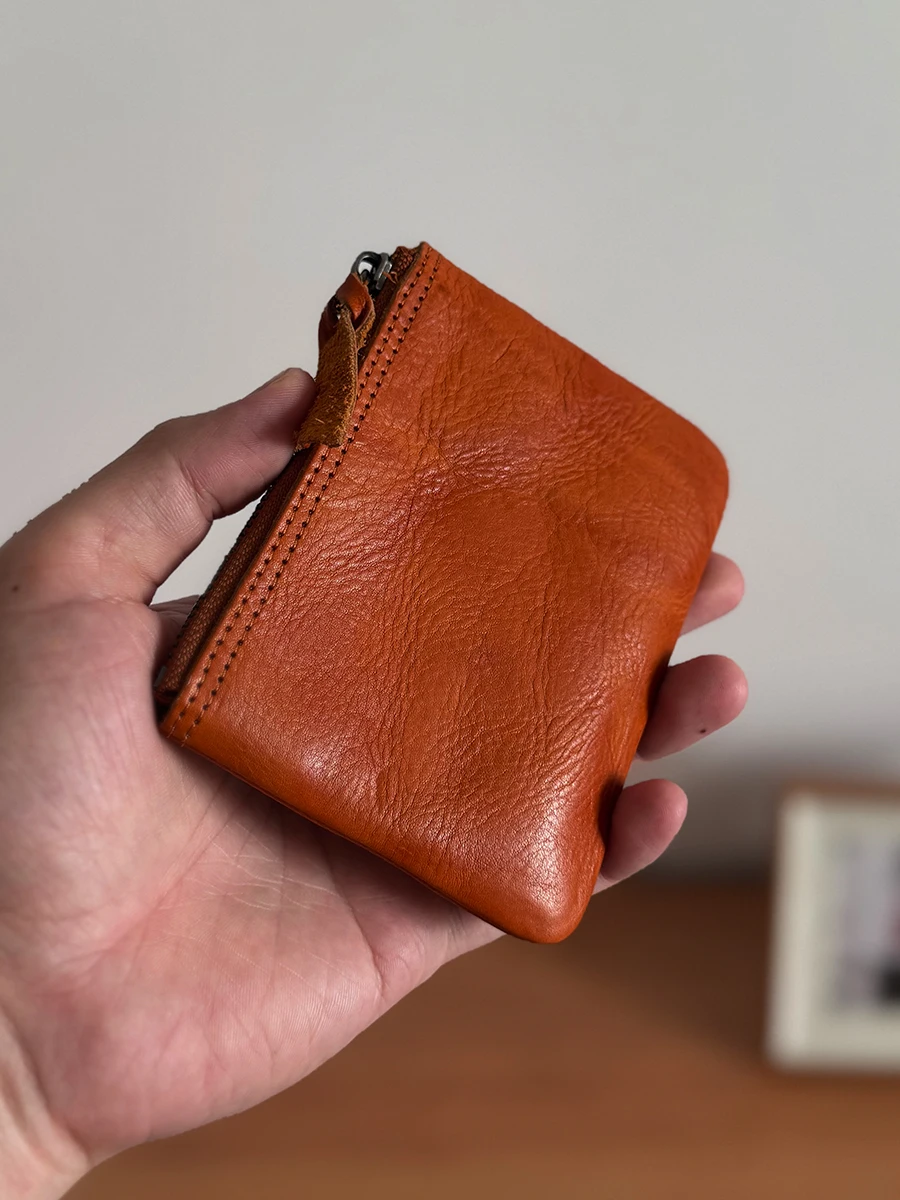 

Storage Coin Purses Genuine Cow Leather Top End Zipper Short Wallet Casual Coin Pouch Simple Credit Card Money Bag