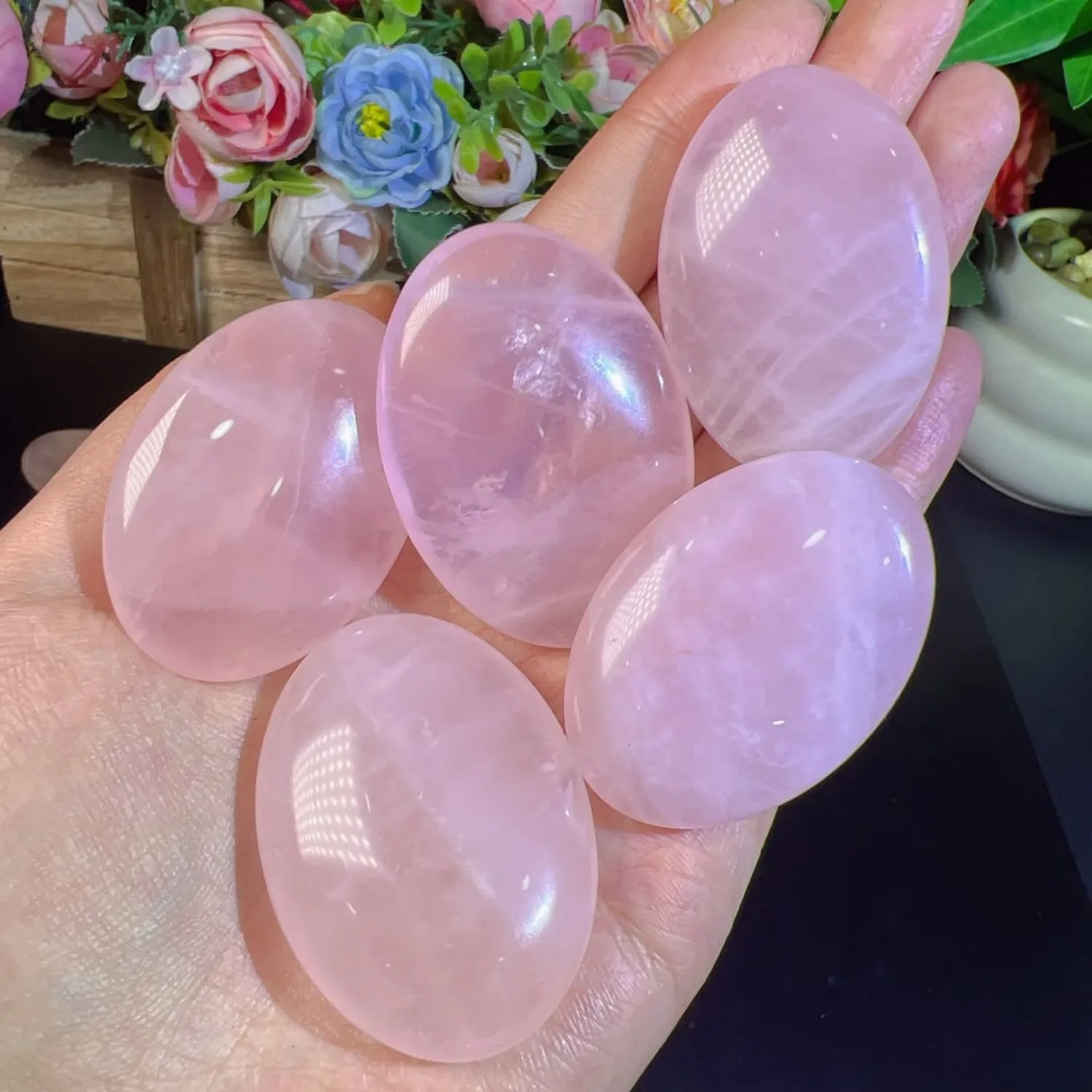 1pc natural rose quartz palm stone, hand-carved citrine pocket stress-relieving stone,  perfect as a holiday gift for friends