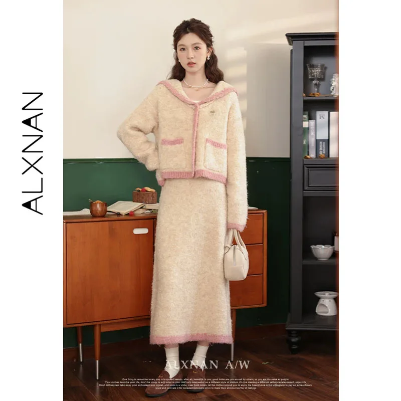 ALXNAN Women's Midi Skirt 2026 Fall A-line Wool Warm Versatile Long Skirts Fashion Elegant Straight Skirt Female LXN32803BQ