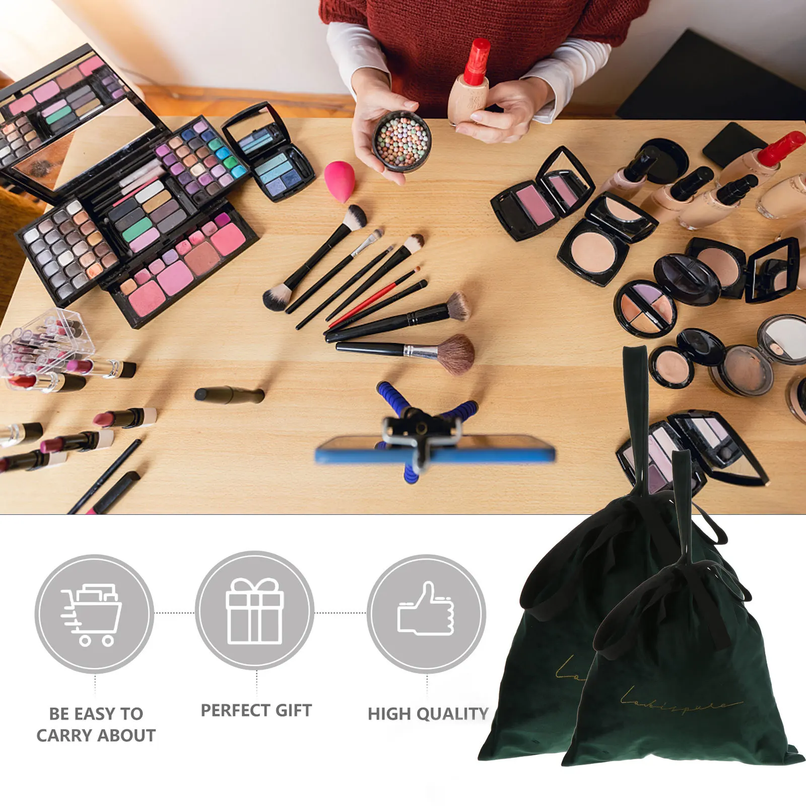 

2Pcs Makeup Pouch Drawstring Bag Travel Organizer Portable Toiletry Storage Case for Business Trip Vacation