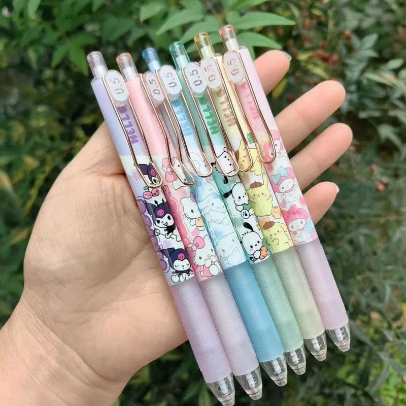 24pcs Sanrio Family Gel Pen Cartoon Cute 0.5mm Black Press Sign Pen Independent Packaging Student Stationery Wholesale Gifts