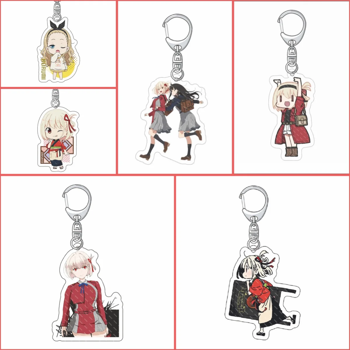 GAME Cartoon Peripheral Lycoris Recoil Anime Acrylic Keychain Cartoon Character Ornament Key Bag Pendant Clothing Accessories