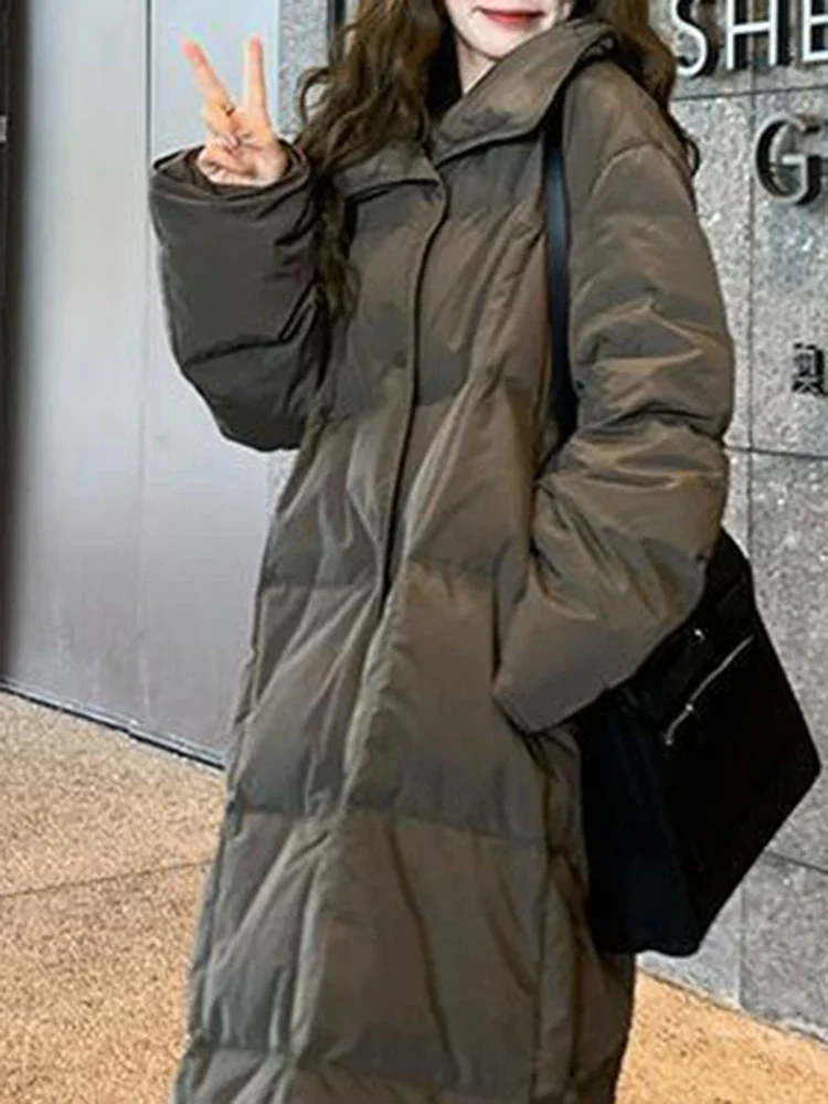 สีเทาParkasสําหรับผู้หญิงหลวมความร้อนจีบOuterwearฤดูใบไม้ร่วงฤดูหนาว2024ใหม่แฟชั่นแขนยาวหญิงHooded Coat Q67
