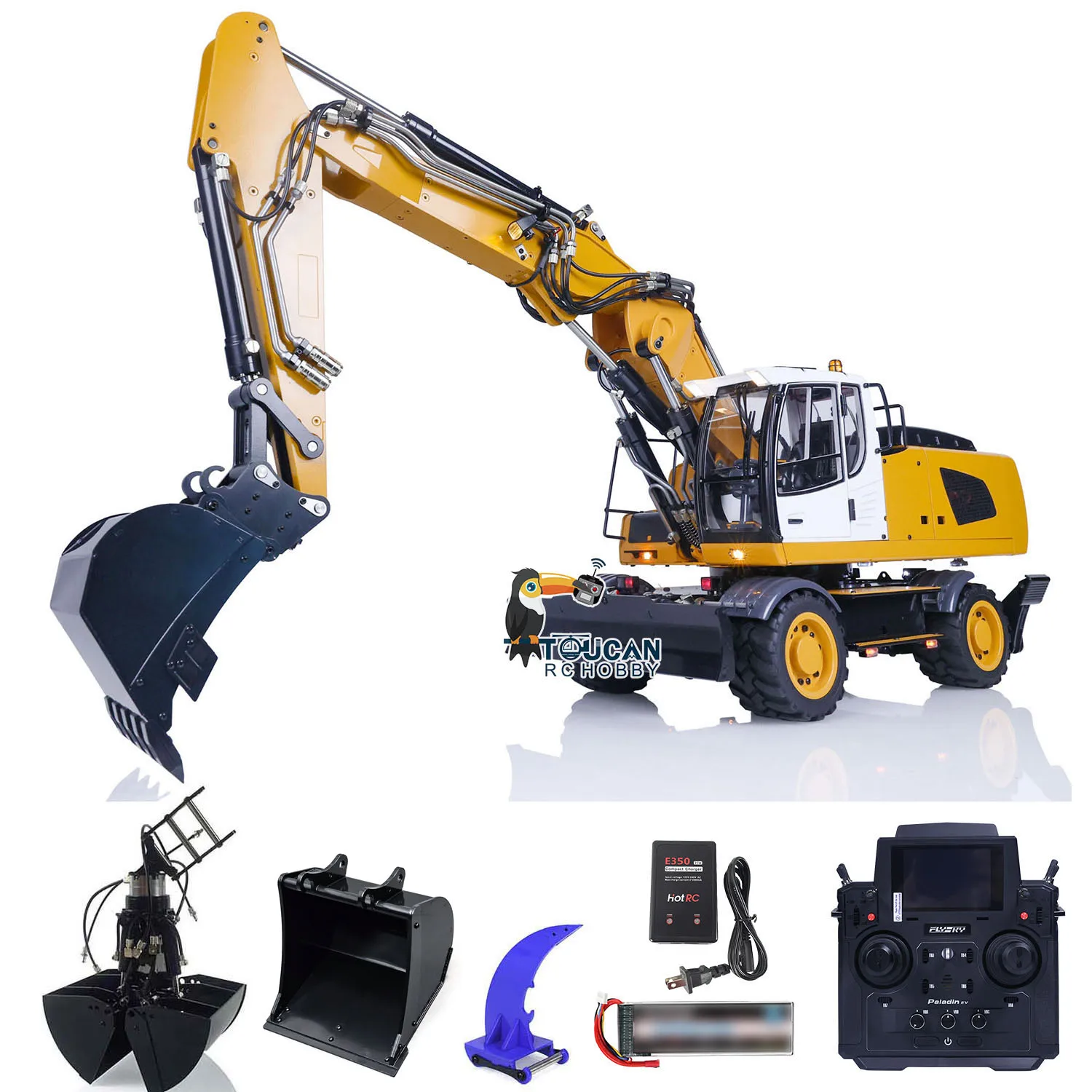 Toys for Boys R946 1/14 Hydraulic Remote Control Excavator Wheeled Digger Clamshell Bucket Ripper PL18EV Sounds TOUCAN Model