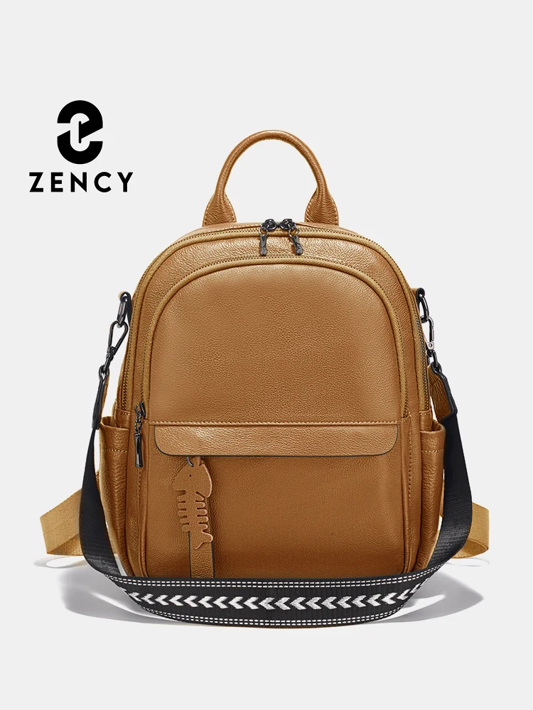 

Zency 2025 Genuine Leather Backpack Multi-pocket Design Simple Travel Convertible Shoulder Bag Knapsack for Summer Winter Blue
