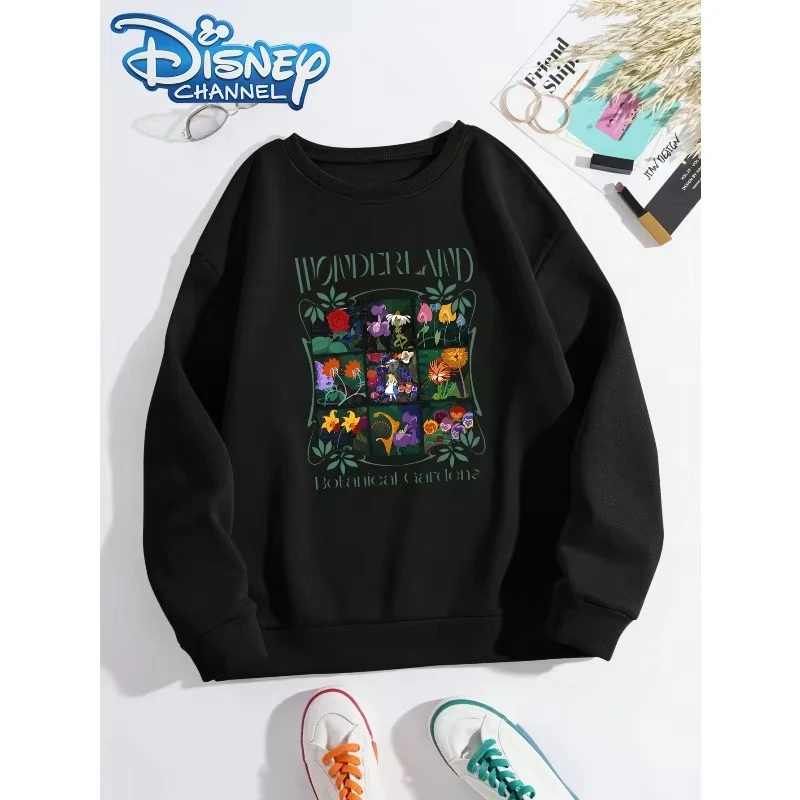 ディズニー 2026 新しいディズニー 不思議の国のアリス ファッション プリント 秋と冬のトレンド レディース コンフォート 長袖 クルーネック トップ