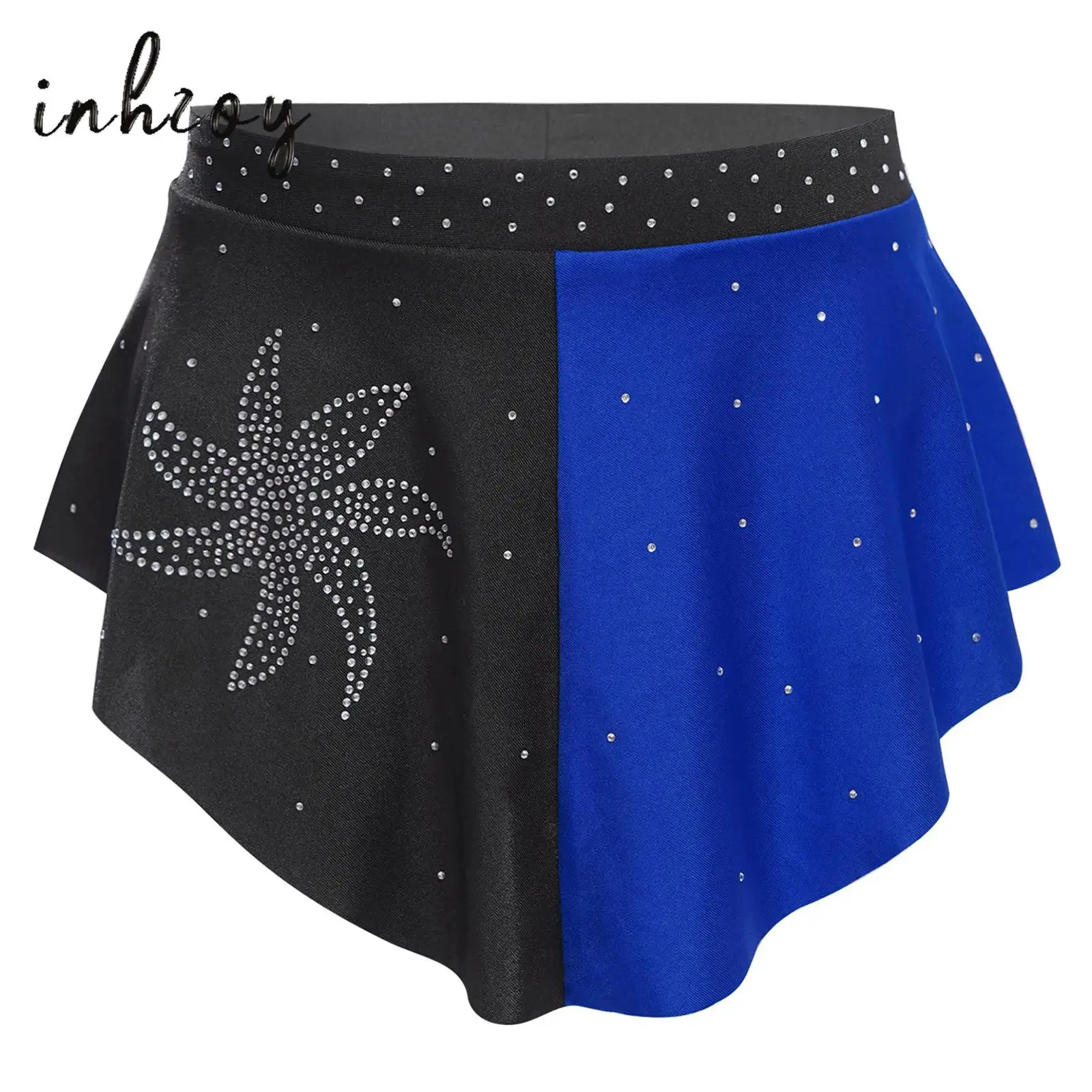 

Kids Girls Modern Lyrical Dance Skirts Ballroom Jazz Ballet Dance Costume Elastic Waistband Color Block Shiny Rhinestones Skirt