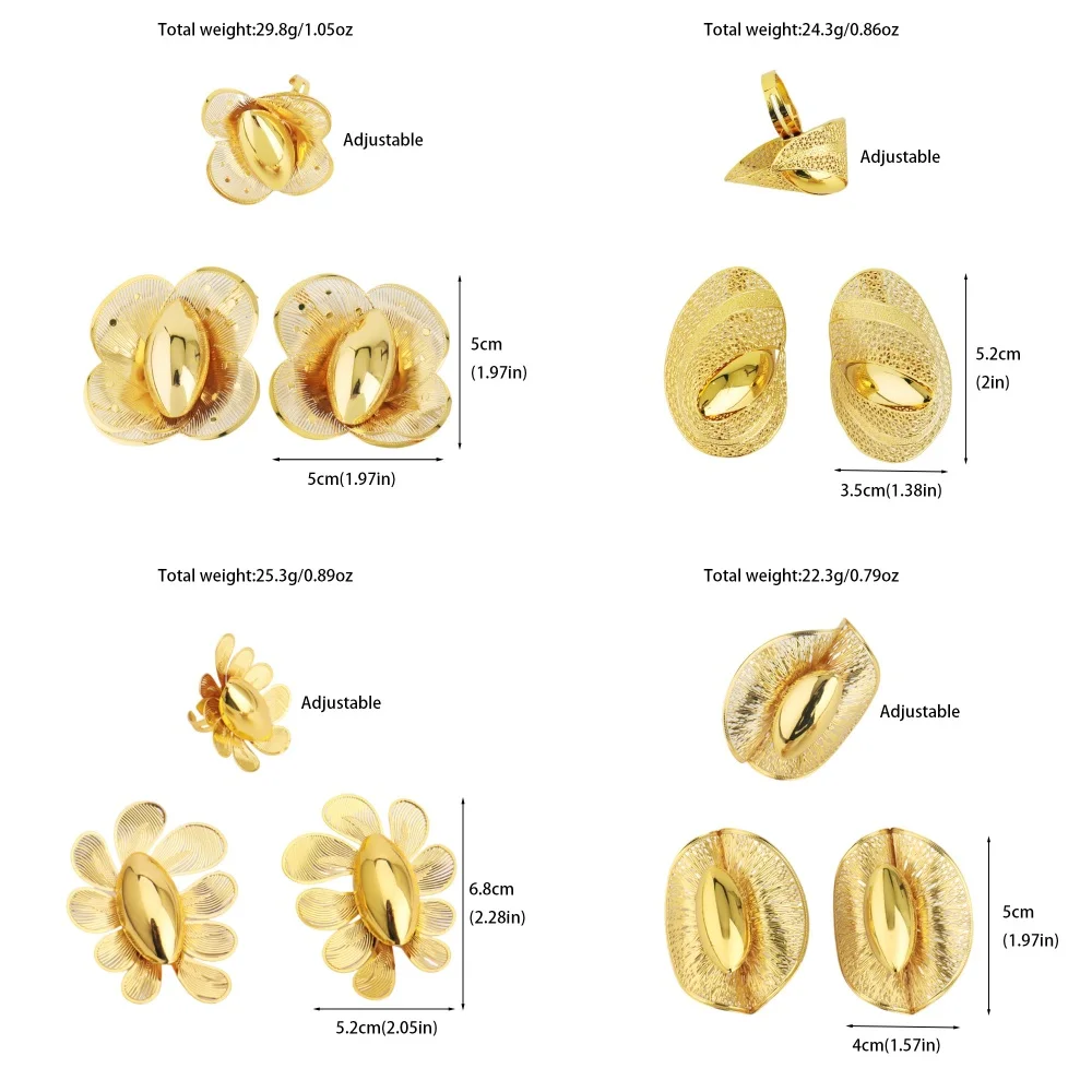 2025 New Trend Gold Color Ring and Earrings For Women Europe and America Exaggerated Hollow Out Jewelry Set For Party Wedding
