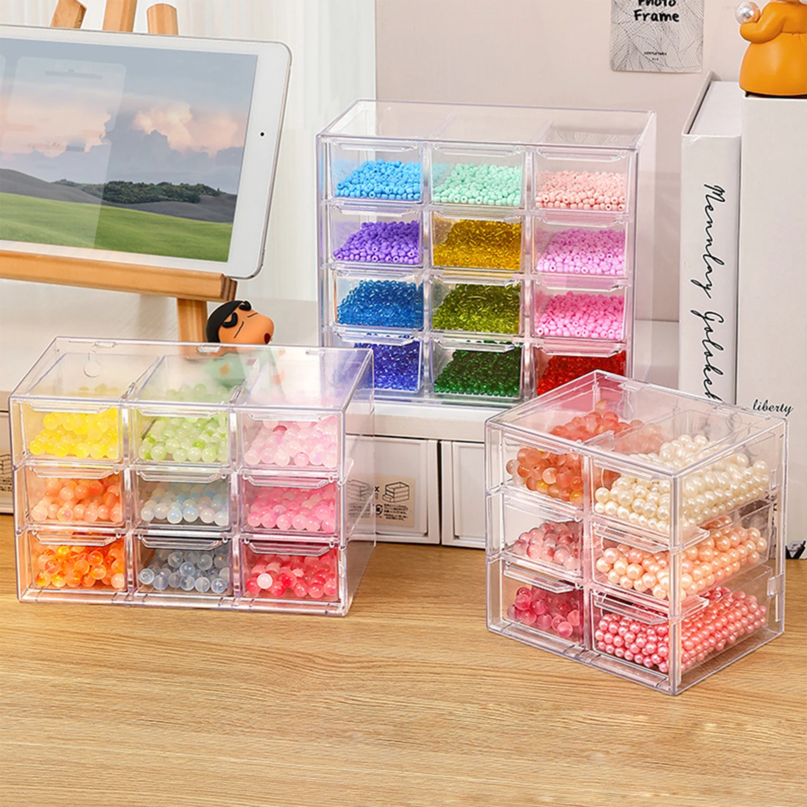 Mini Drawer Organizer for Desk Beads Organizer Box Craft Organizer Drawers for Home DIY Crafts Organization Transparent