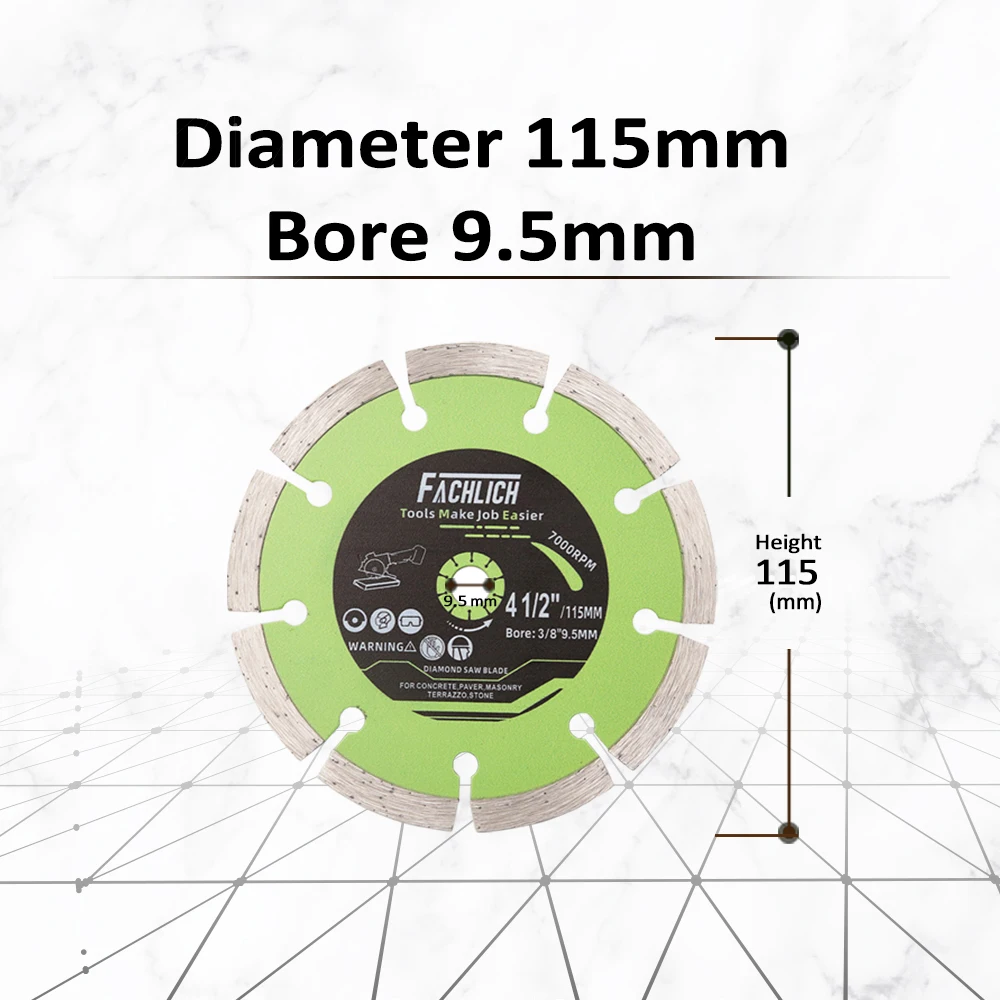 FACHLICH 4.5Inch/Dia115mm Concrete Cutting Disc Dry Cut Marble Granite Stone Masonry Tile Bore 9.5mm Diamond Saw Blades