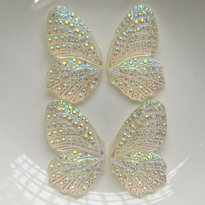 4pcs Butterfly Wings AB Resin Rhinestone Crystal Flat Back for Wedding Decorative Jewel Making