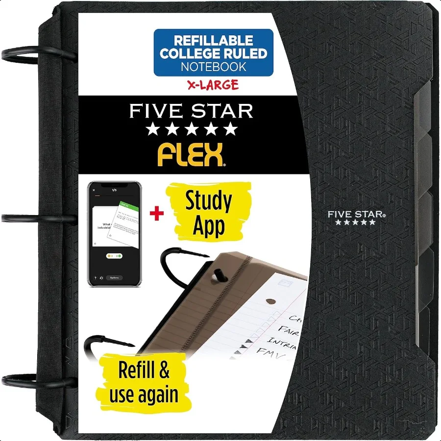

Flex Refillable Notebook + Study App College Ruled Paper and 11 2 Inch TechLock Ring Binder with Pockets Tabs and Dividers 300