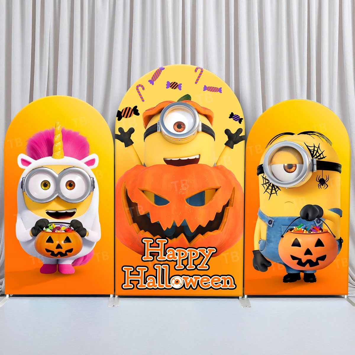 

TB Minions Unicorn Halloween Arch Backdrop Cover Yello Cartoon Image Festival Party Photography Background Decor Elastic Fabric