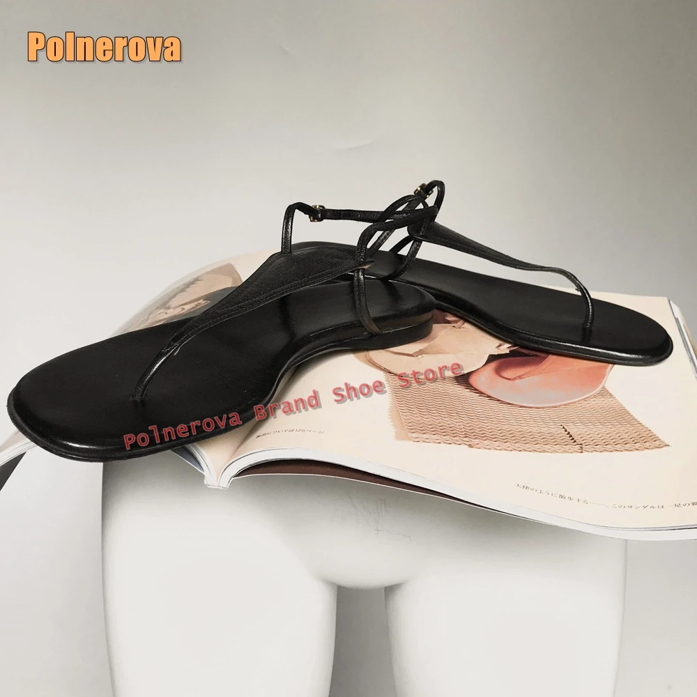 Black Flip Flops Rome Flat Sandals One Word Buckle Solid Casual Summer 2025 New Style Lady's Slides Outdoor Beach Concise Shoes