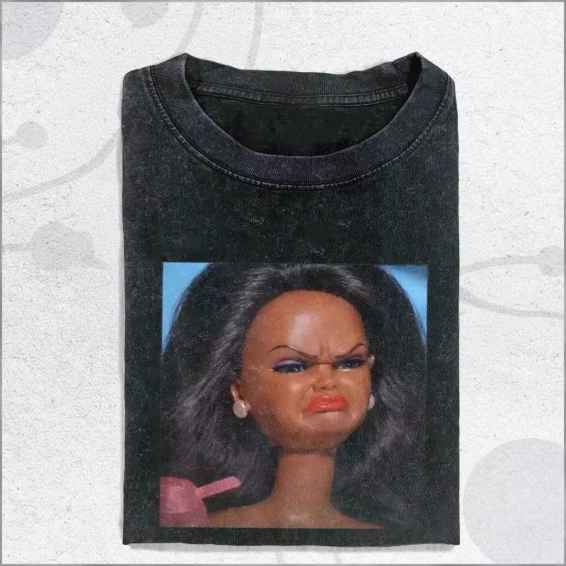 Vintage Washed Angry Disgusted Black Doll Face Meme Shirt, Reaction Meme Funny T-Shirt, Trending Gift Washed T-shirt