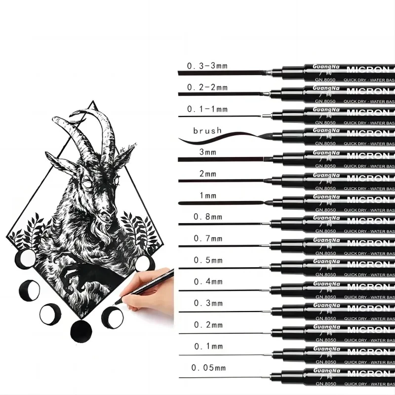 Guangna 8050 Painting Micron Graphic Needle Pen Set Waterproof Hand-painted Architectural Line Draft Stroke Line Hook Line Pens