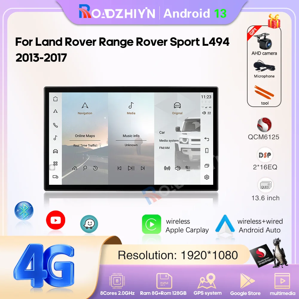 

13.6 " Android13 Car multimedia Video player For Land Rover Range Rover Sport L494 2013-2017 GPS navigation Carplay AC screen 4G
