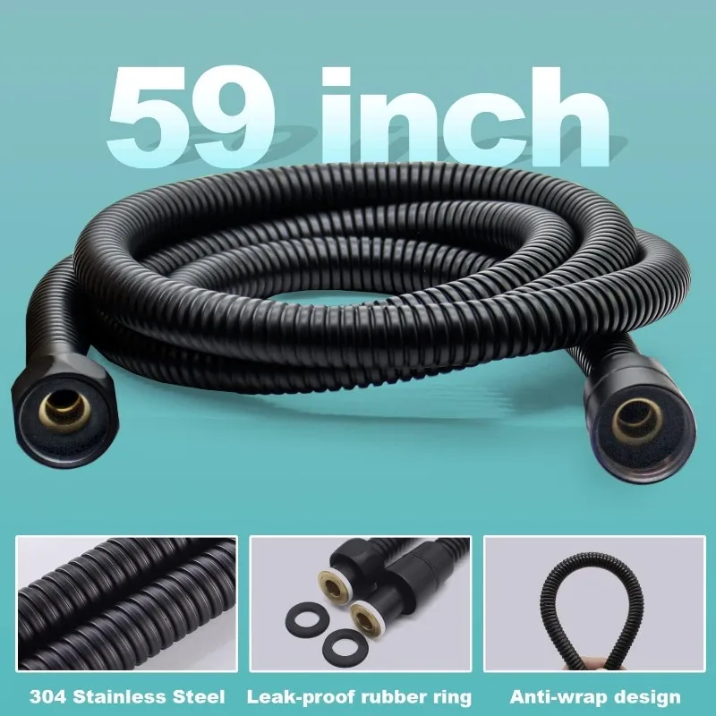 Matte Black Handheld Shower Head with Long Hose and Brass Holder All Metal Hand Held Shower Head High Pressure Handheld