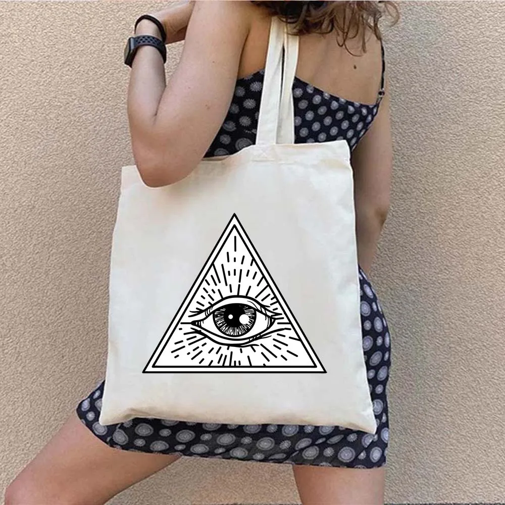 Psychedelic Evil Eye Blue Greek Rainbow Mandala Shopper Canvas Tote Bag Turkish Mashallah Shopping Bags Women Girl Hamsa Handbag