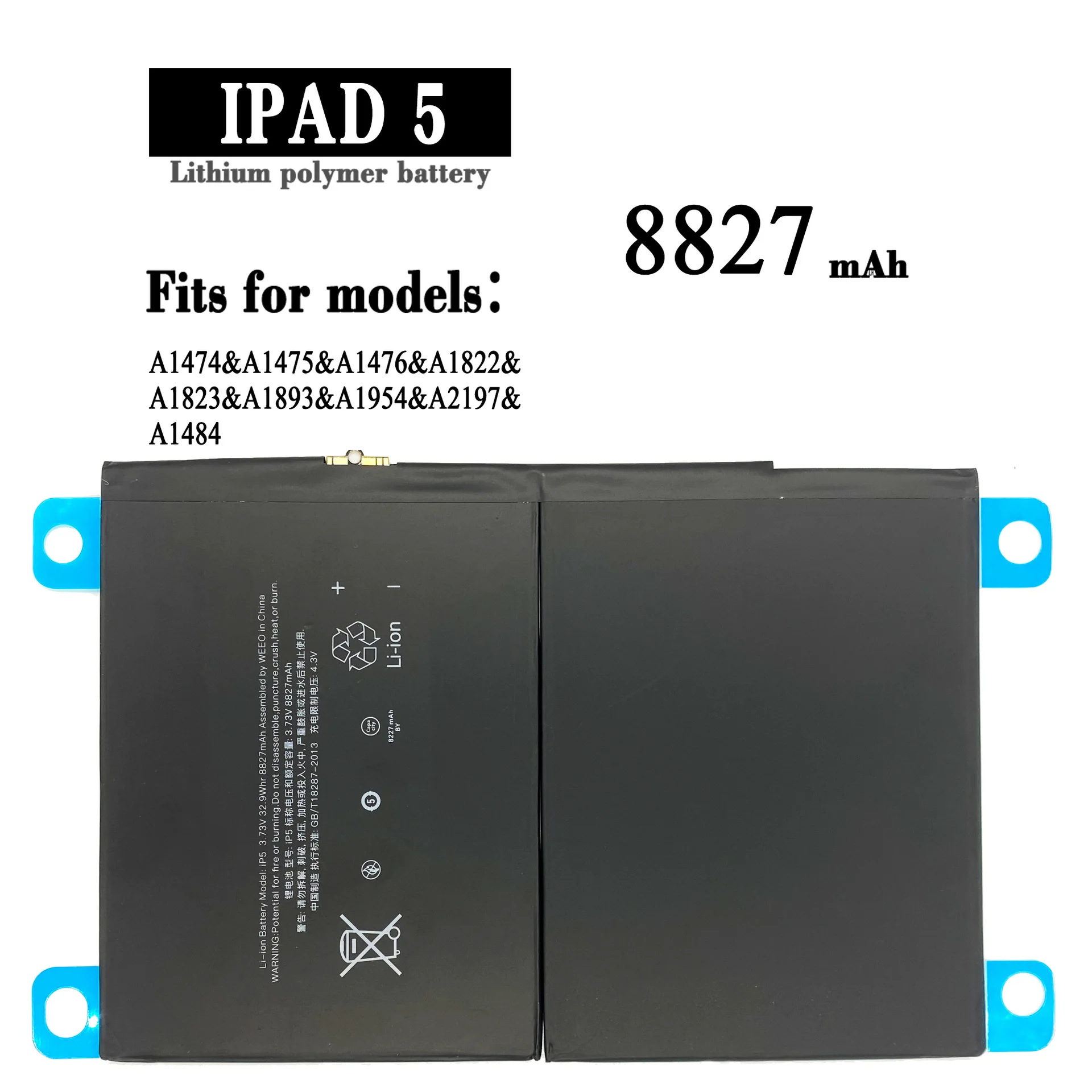 

8827mAh Tablet Battery For iPad 5 Air 1 Replacement Bateria A1474 A1475 A1476 A1822 A1823 A1893 A1954 Battery With Tool