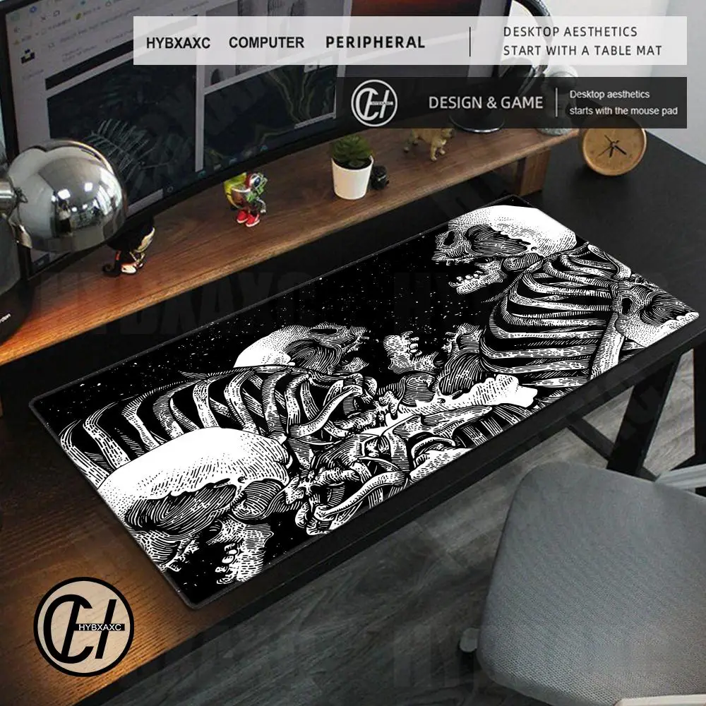 Black and White Skeleton Mousepad Gamer Custom Desk Mat Scary Skull Desk Mat Anime Table of Office Carpet Gamer Natural Mice Pad